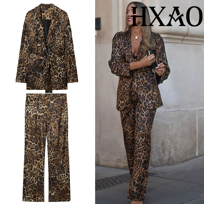 Vintage Trench Coat - HXAO Leopard Pants Sets 2 Piece