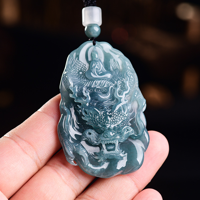 Vintage Fashion Luxury - Natural Burmese Jadeite Dragon Pendant Necklace
