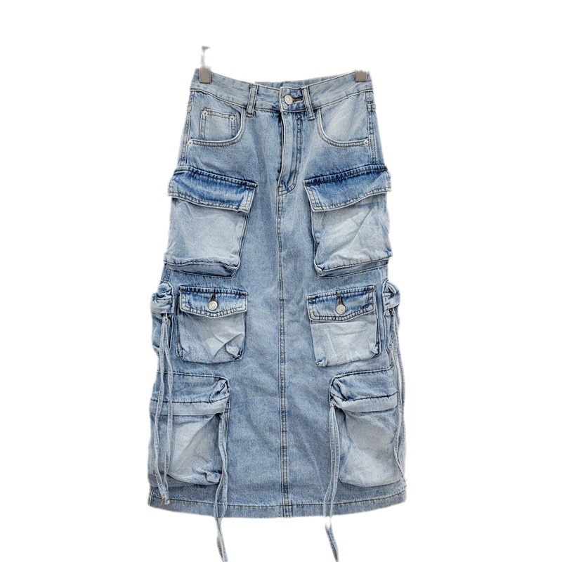 Vintage Fashion Influencer - Women's Denim Workwear Skirt High Waist