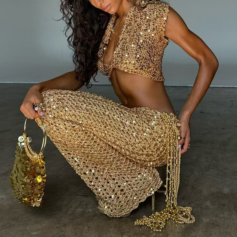 Vintage Fashion Outfit - Women Fashion Sequined Party Set Casual