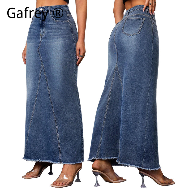 Vintage Fashion Streetwear - Women Denim Midi Skirt High Waist
