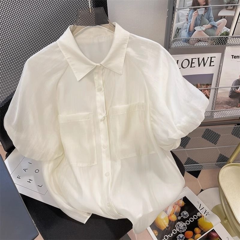 Vintage Fashion Hong Kong - Women's Loose Bubble Sleeve Shirt Short