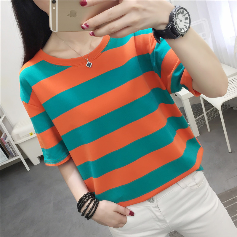 Vintage Fashion Influencer - Trendy Striped Loose Fit Short Sleeve
