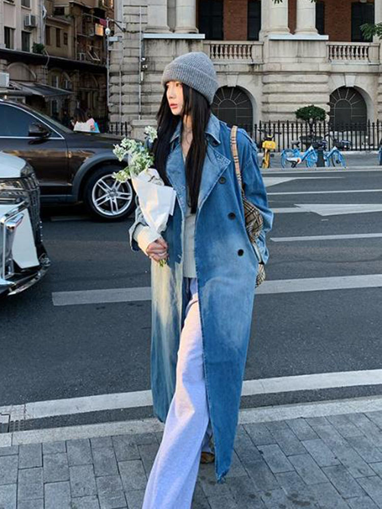 Vintage Trench Coat - Hong Kong style double breasted denim