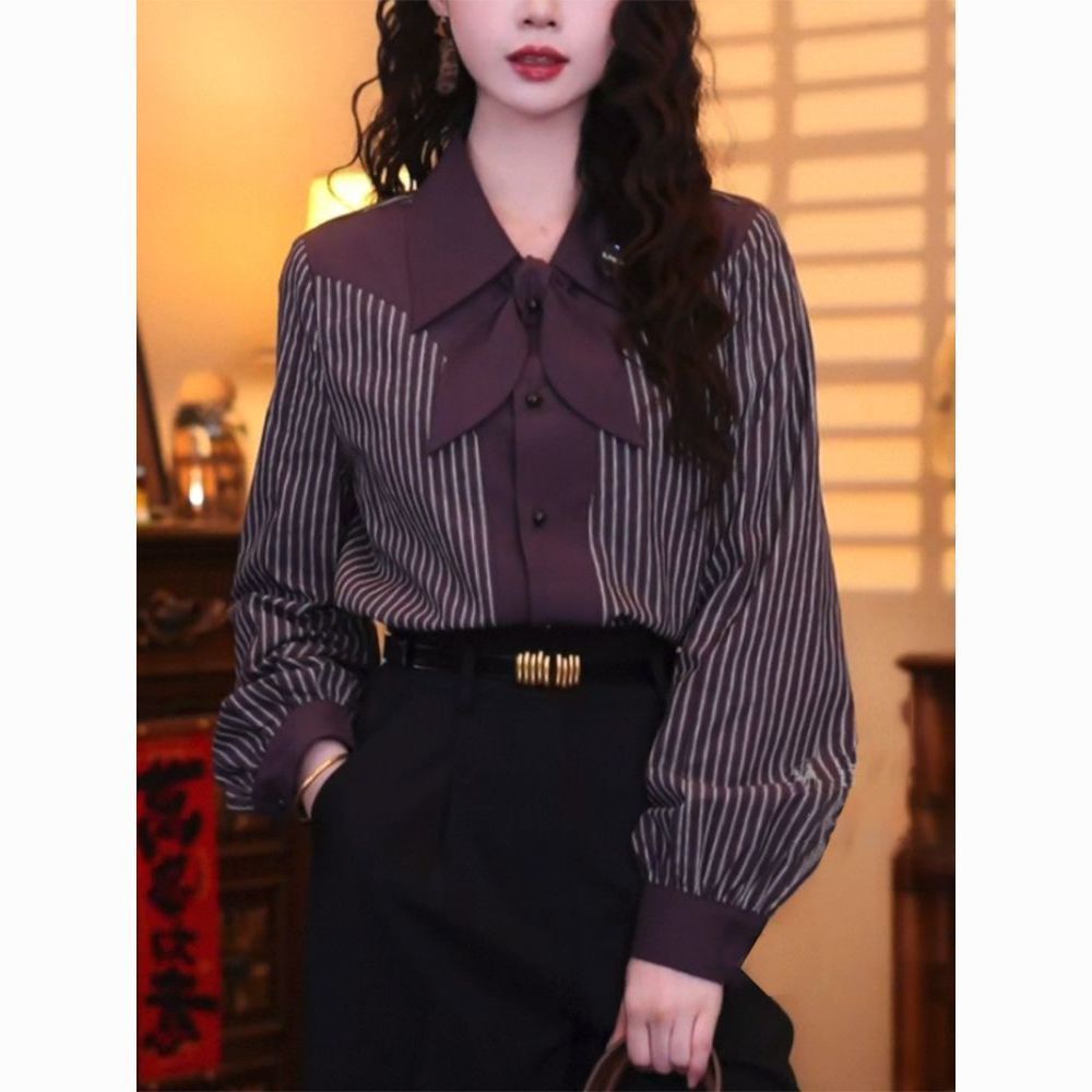 Vintage Fashion Hong Kong - Casual Stripe Long Sleeve Women's Shirt