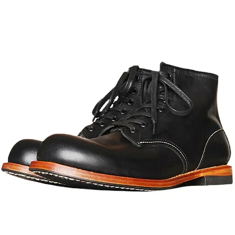 Vintage Fashion Streetwear - Vintage Men Goodyear-Welted Genuine Leather Boots