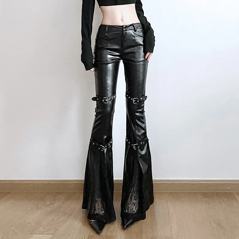 Vintage Fashion Streetwear - Women's PU Leather Flare Pants, Gothic