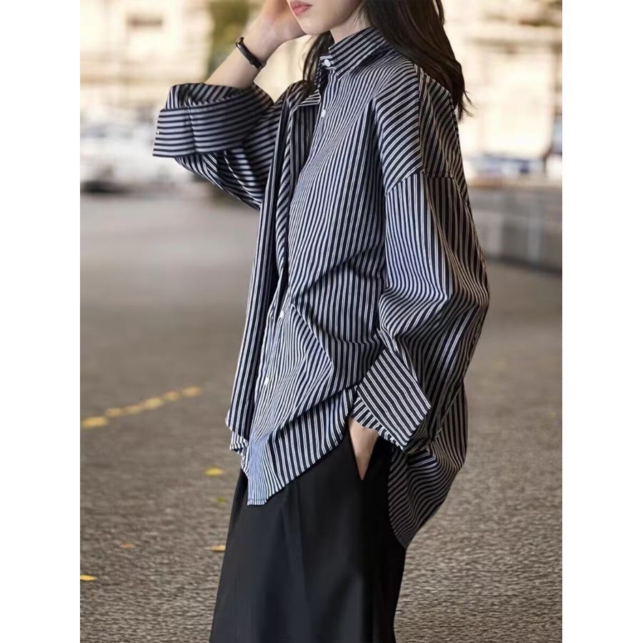 Blue Striped Loose Long Sleeve - огляд і ціна Vintage Fashion Hong Kong