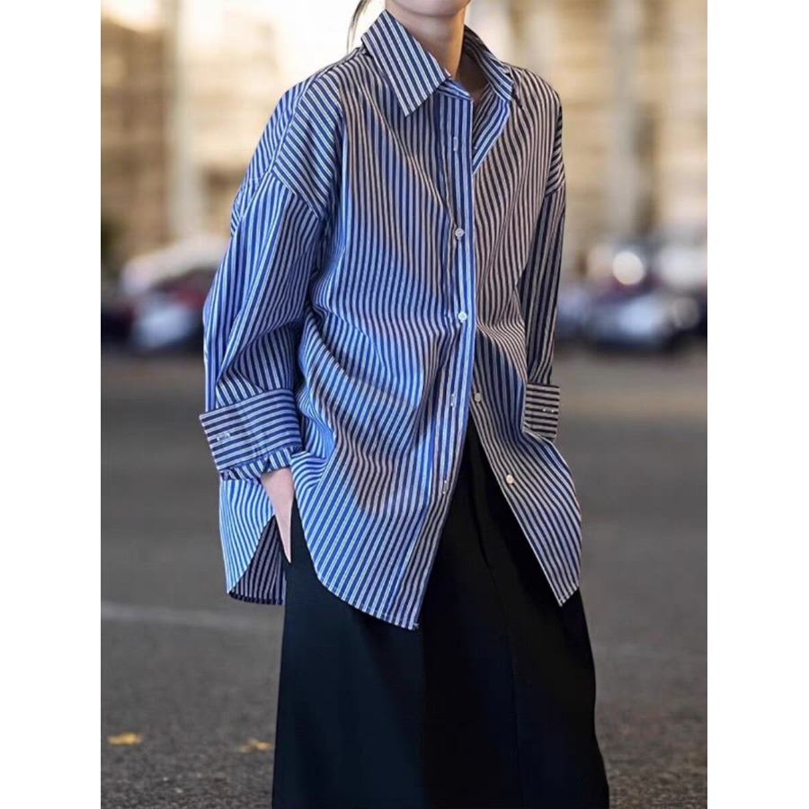 Blue Striped Loose Long Sleeve - огляд і ціна Vintage Fashion Hong Kong