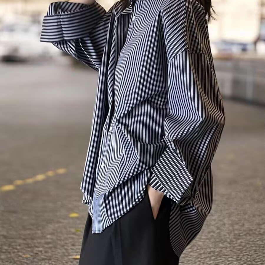 Blue Striped Loose Long Sleeve - огляд і ціна Vintage Fashion Hong Kong