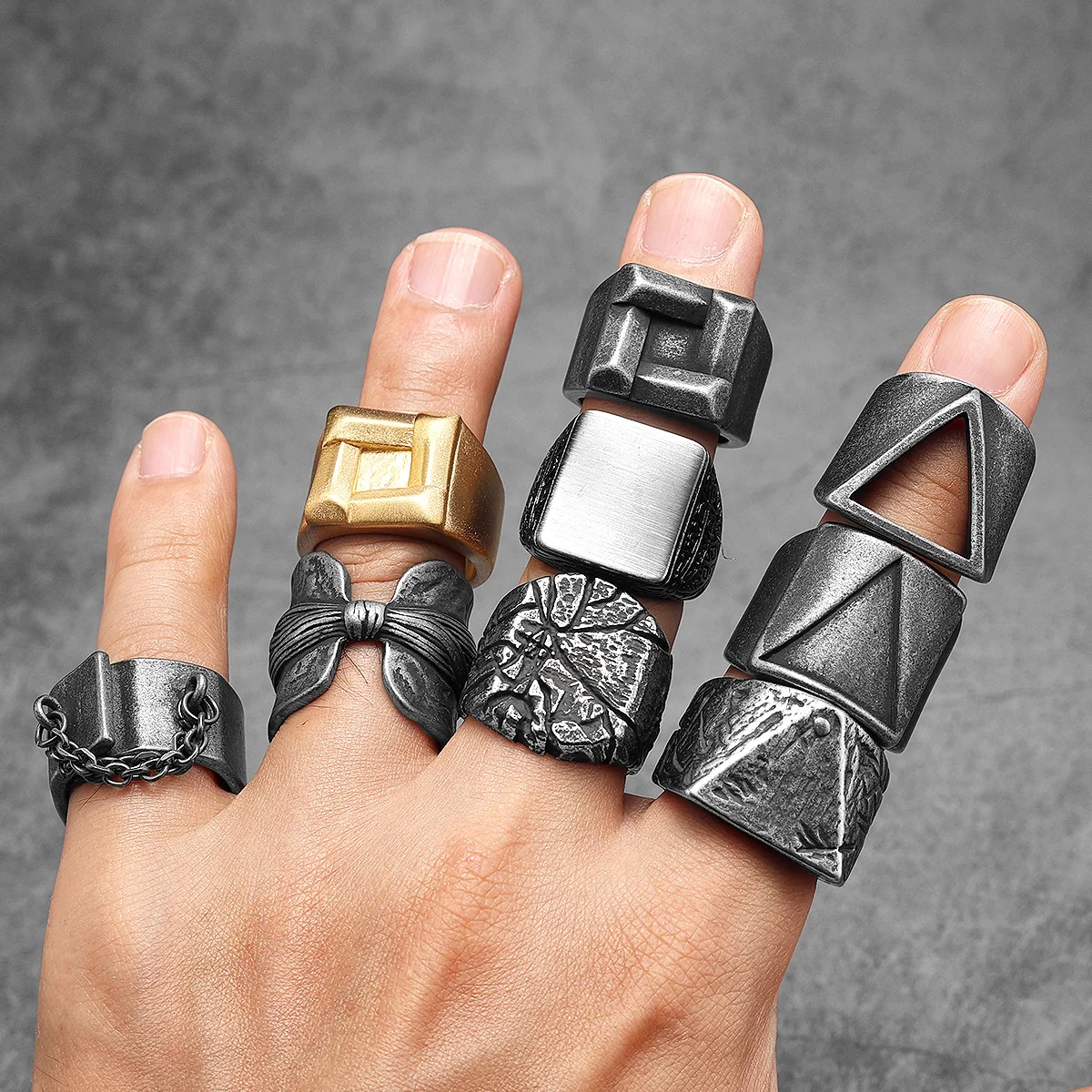 Retro Triangle Men Rings Stain - огляд і ціна Vintage Fashion Newtown