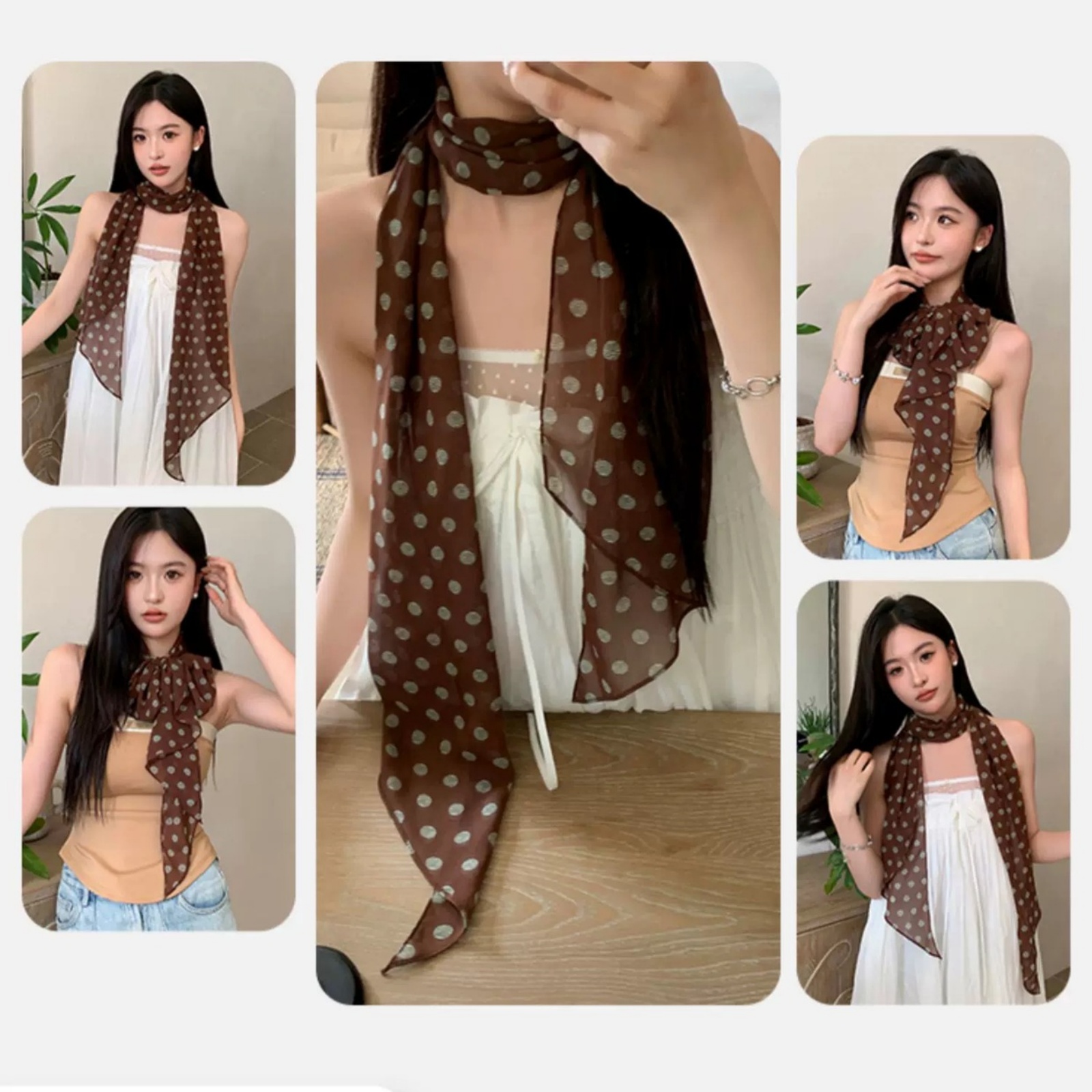 Vintage Polka Dot Chiffon Scar - огляд і ціна Vintage Fashion Outfit