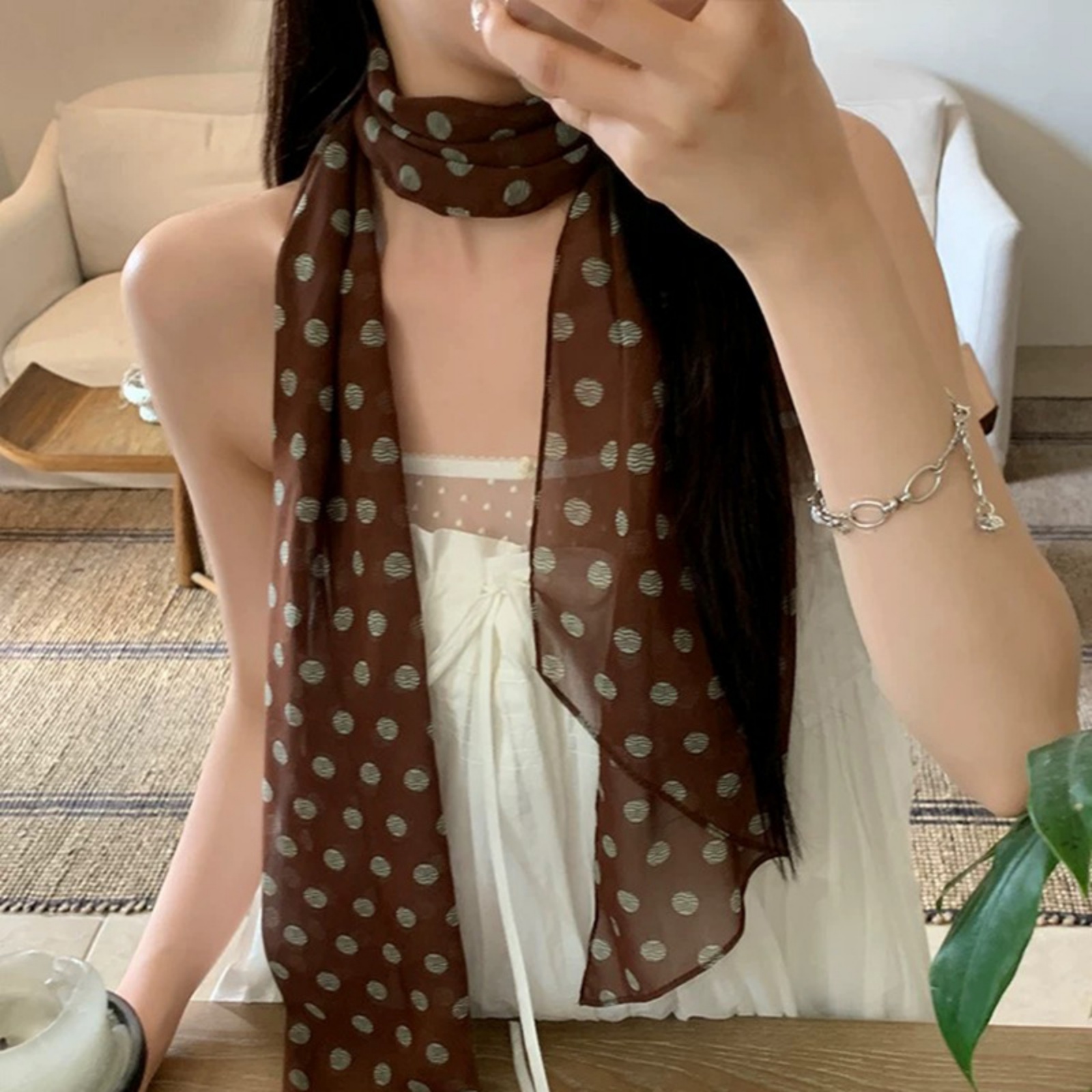 Vintage Polka Dot Chiffon Scar - огляд і ціна Vintage Fashion Outfit