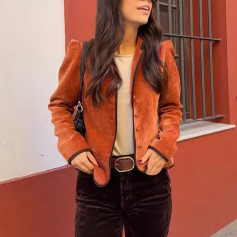 Stand Collar Contrast Piping T - огляд і ціна Velvet Blazer Vintage