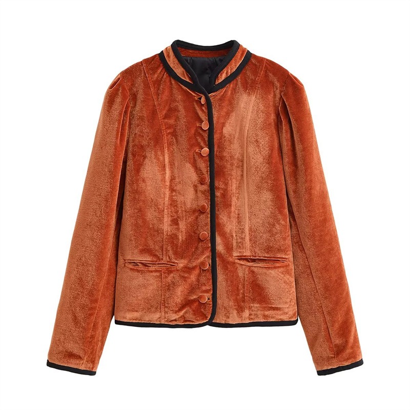 Stand Collar Contrast Piping T - огляд і ціна Velvet Blazer Vintage